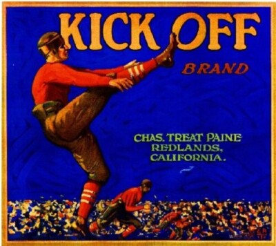 Kick Off Brand Orange Redlands Retro Citrus Fruit Crate Football Label Art Print