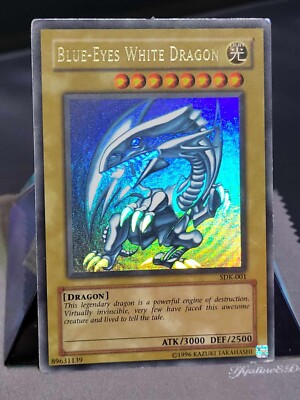 2002 Yugioh Blue-Eyes White Dragon SDK-001 Ultra Rare Wavy Faded Konami MP