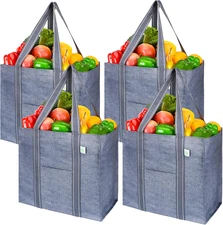 4 Pack Reusable Grocery Bags W/ Hard Bottom, Heavy-Duty Shopping Bags for Shoppi