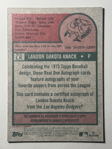 Landon Knack Rookie 2024 Topps Heritage RC Rookie Real One Auto sur carte Dodgers - Photo 2 sur 3