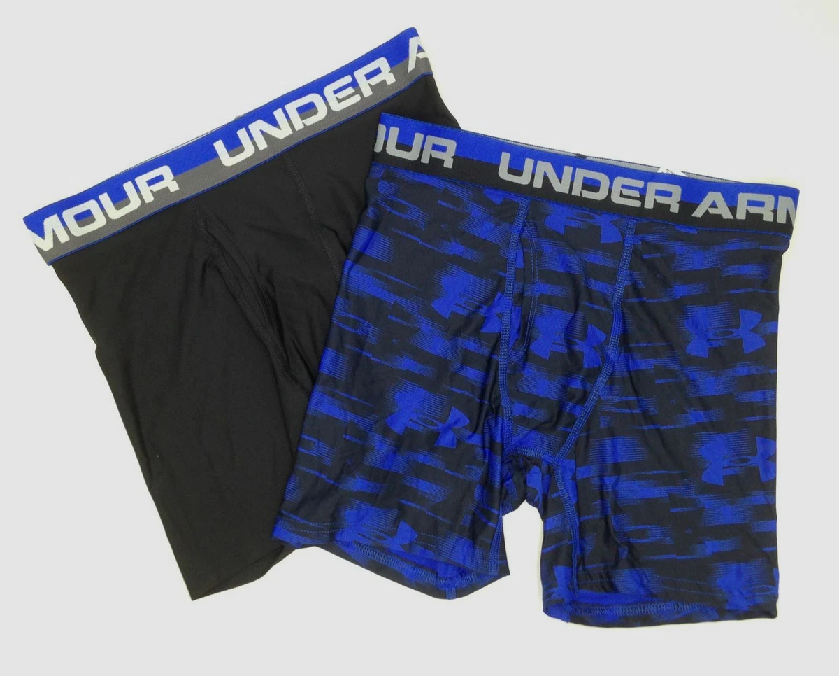 $20 Under Armour Boys Underwear Blue Stretch 2-Pack Boxer Brief Kids Size  YSM