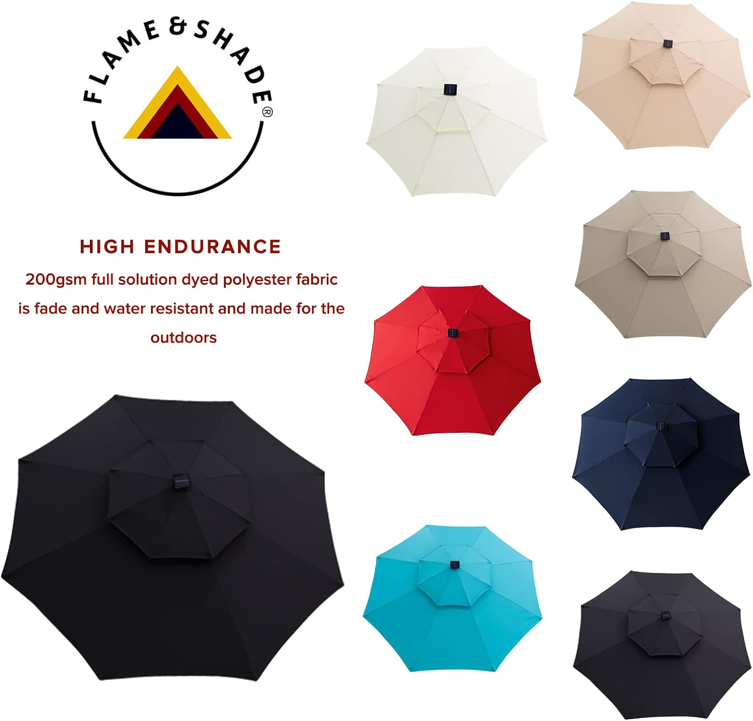 FLAME&SHADE 9 ft Double Top Solar Powered Outdoor Market Patio Table