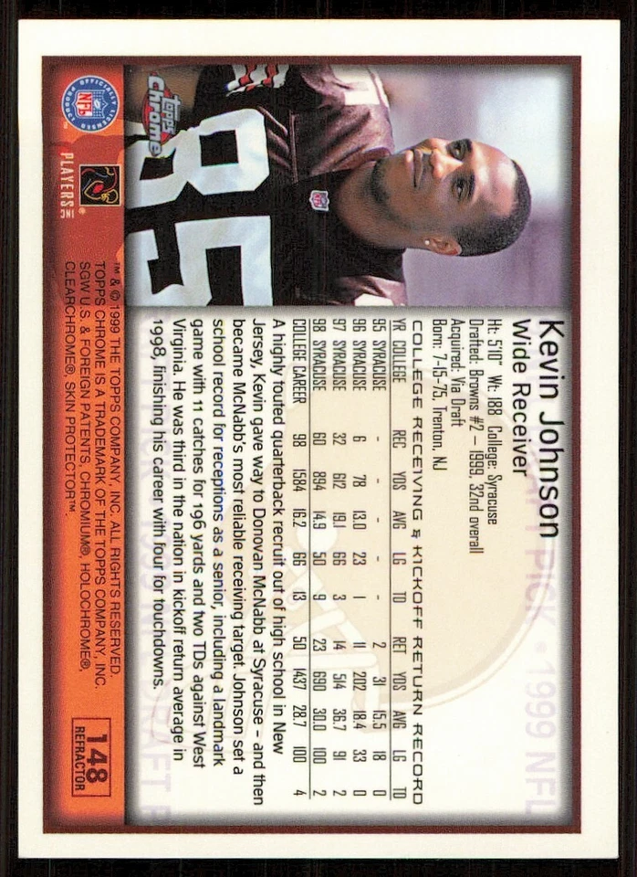 1999 Topps Chrome Refractors #148 Kevin Johnson - Image 2 of 2