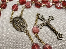 Vintage Rosary St Therese Of Lisieux Flat Red Beads Christian H78