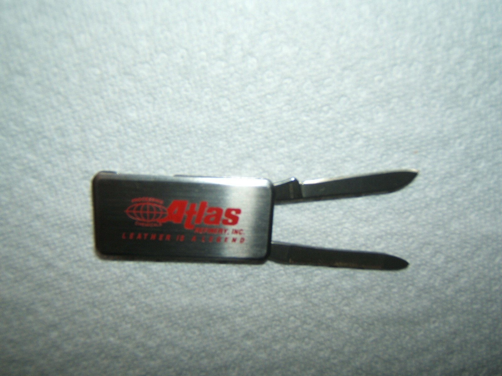 Vintage Money Clip Barlow Pocket Knife ATLAS REFINERY Inc Leather Legend-image