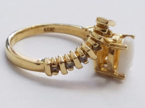 ANILLO ORO AMARILLO 14K DIAMANTES Y ÓPALO, TALLA 5,5 - Imagen 7 de 8