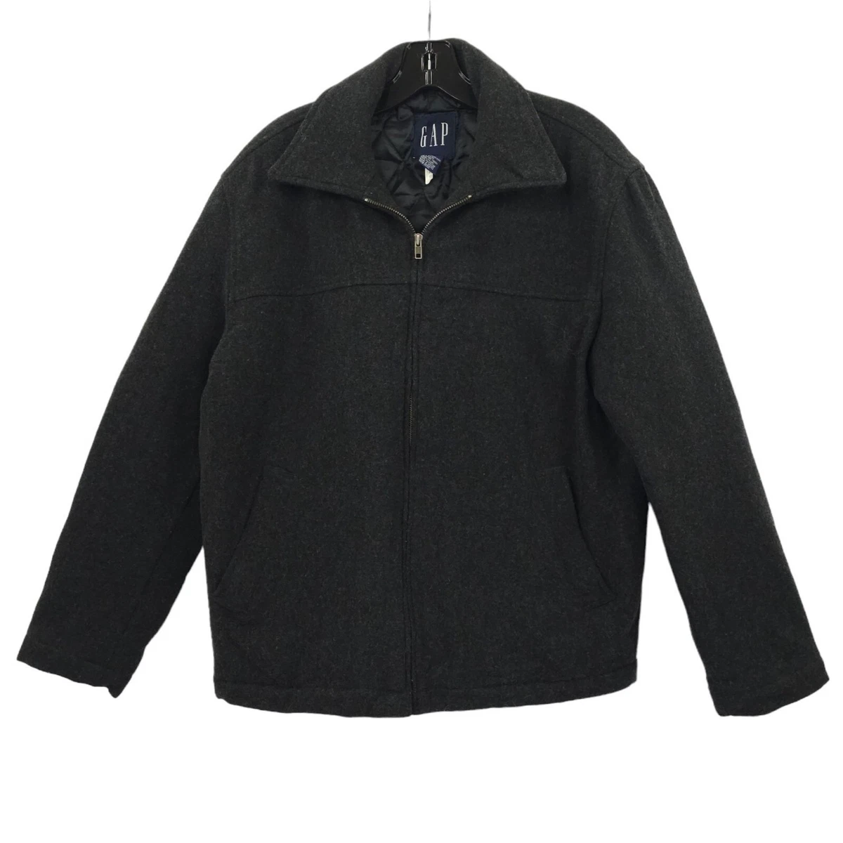 Vintage 1999 Gap Wool Blend Jacket Coat Mens Size S Dark Gray Quilted Lining Y2K