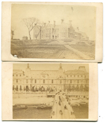 THE LOUVRE, CARRIAGES ON BRIDGE. EXTERIOR. CDV 2 SET. 