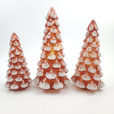Set of 3 Illuminated Glass Snow Stars Tipped Trees Rose Gold by Valerie H442865