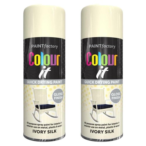 2X Ivory Silk Gloss Spray Paint Aerosol Auto Car Lacquer Wood Metal