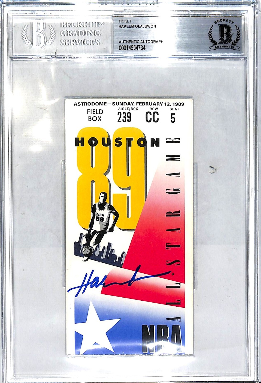 Hakeem Olajuwon Autographed Signed Hoston Rockets 1989 NBA All-Star Game Ticket Stub Houston BAS SLABBED 