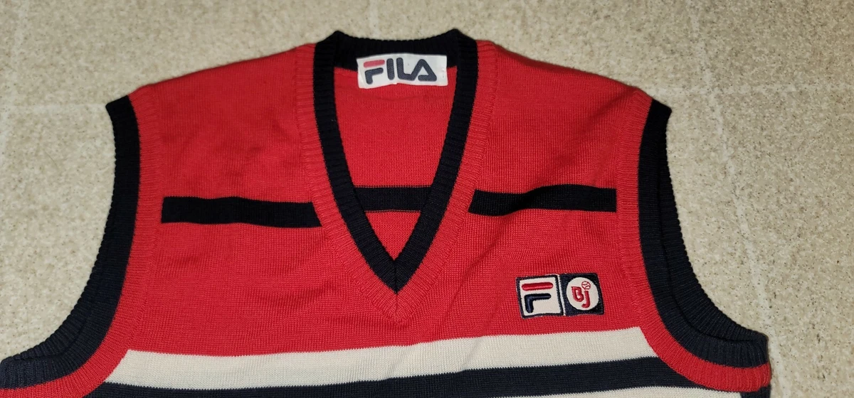 Vintage Fila BJ Bjorn Borg Sweater Vest Blue Res White Line 70s