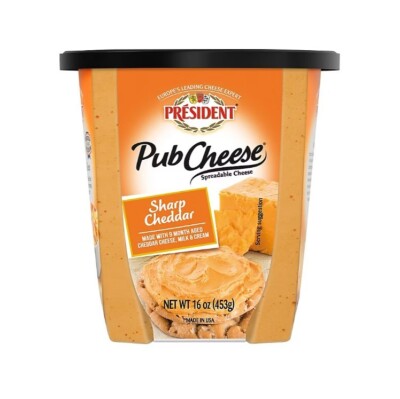 Pub Cheese by President Sharp Cheddar Spreadable Cheese and Dip, 16 oz.