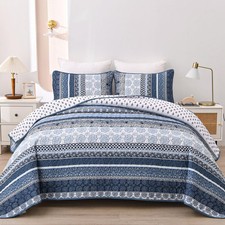 Boho Quilt Set King Size Navy Blue Bohemian 3 Pieces Quilt Sets Lightweight Mi