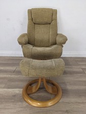 ARMCHAIR Swivel Recliner Footstool Beige Fabric Wooden Base FREE DELIVERY