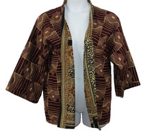 Handmade Black Brown Beige African Print Jacket Blazer Reversible 3/4 Sleeves XL