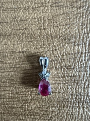 Vintage 14k Weißgold Träne Rubin & Diamant Anhänger