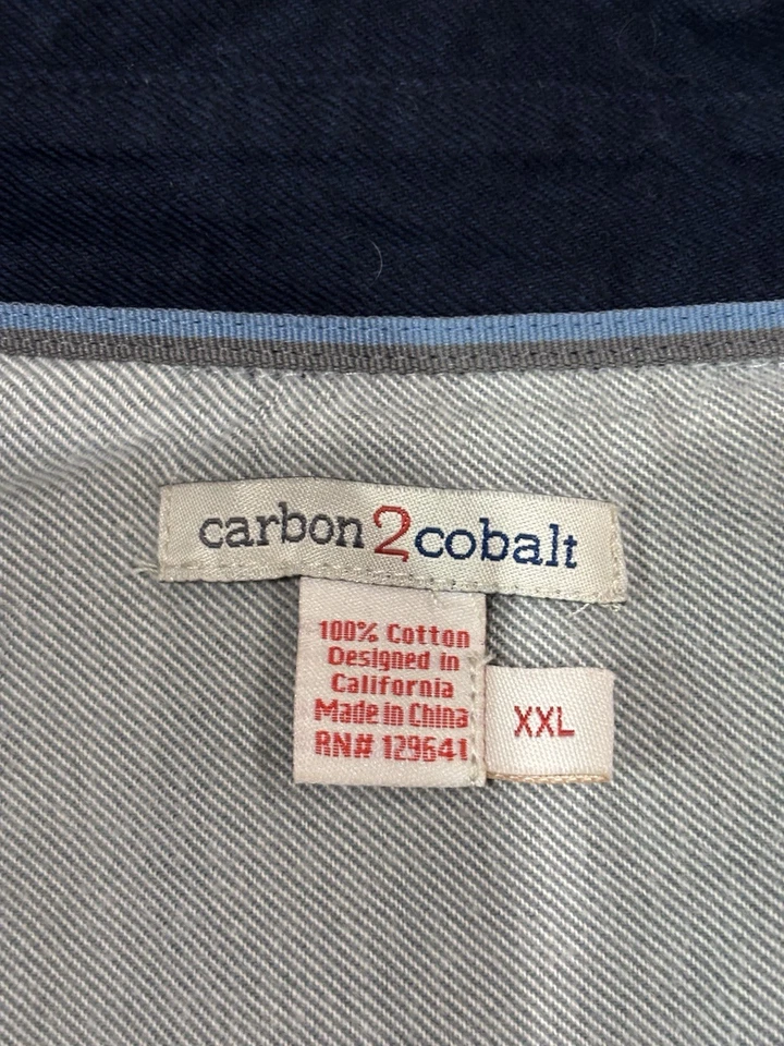 Camisa de franela con botones forrada azul gris cobalto XXL de algodón pesado Carbon 2 para hombre Foto 4 de 4