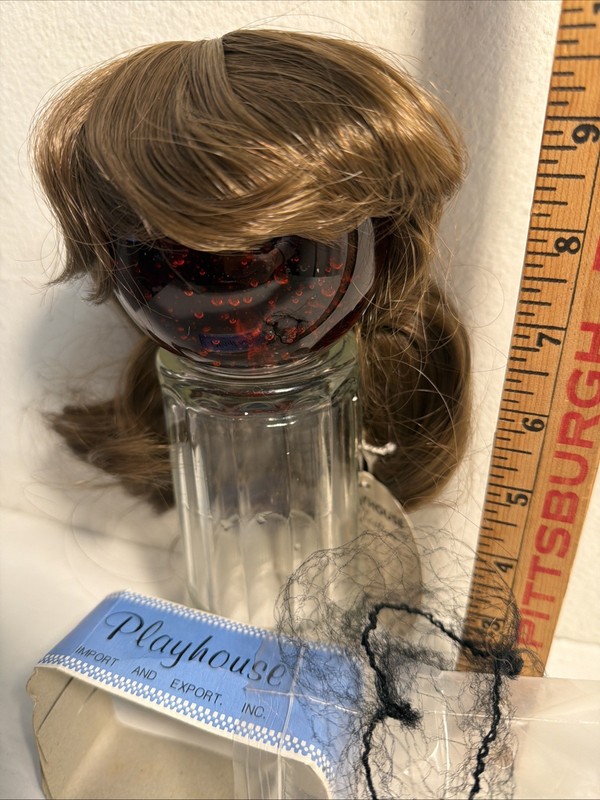 Doll Wig 10 11 Synthetic Mohair New Old Stock Light brown Waves Bangs Danielle
