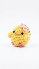 Handmade Crochet Chick Keychain  Cute Amigurumi Yellow Bird Bag Charm with Bow