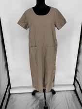 VTG Erika & Co Women’s Petite Large Tan Dress Side Button Front Patch Pocket B2