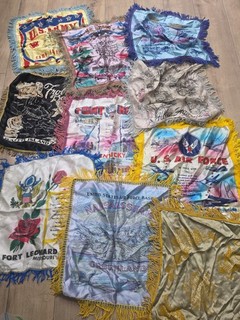 Lot 5 Vintage Marines US Army Military & Souvenir Satin Pillow Covers Mother