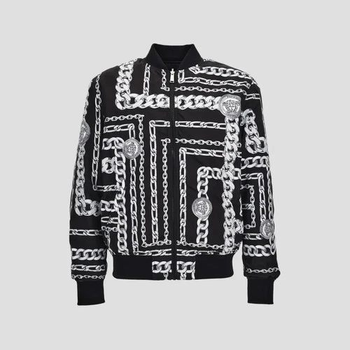 NWT Versace Reversible Chain Print Bomber Jacket Black White Authentic $2050 - product listing photo