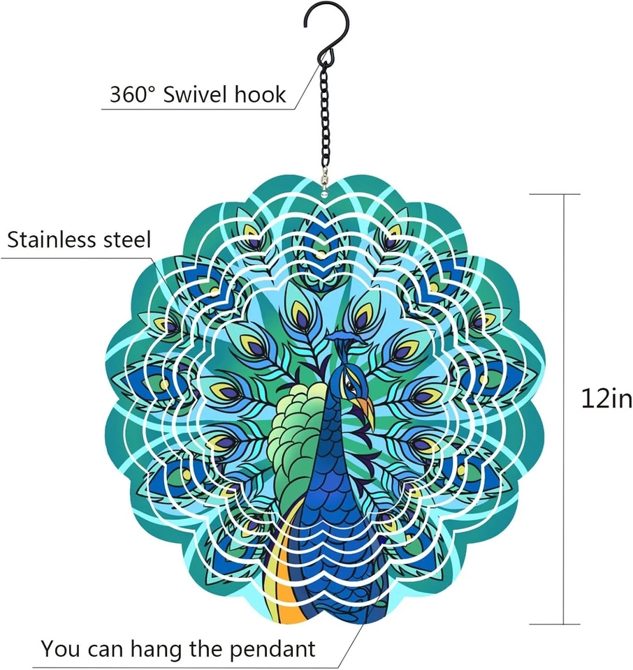 Peacock Wind Spinners Outdoor - Birthday Gifts for Women Mom Grandma,12inch Meta - Image 2 of 4