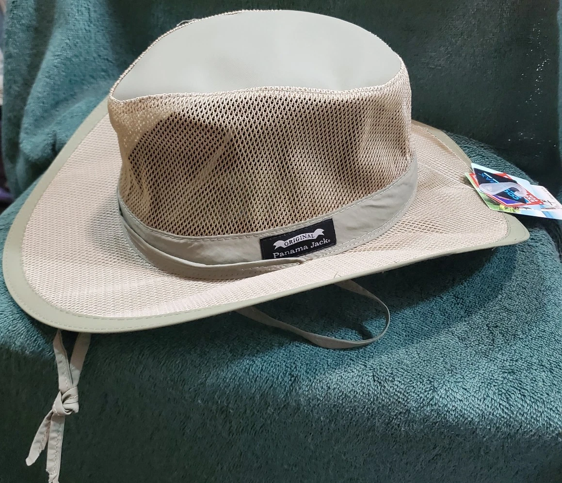 Panama Jack Mesh Crown Safari Sun Hat 3" Brim Adjustable Chin Strap NWT