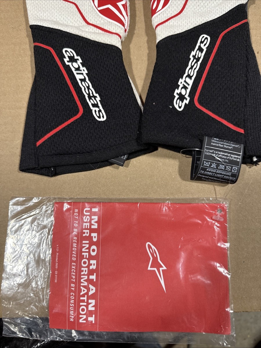 Alpinestars Tech-1 ZX V3 Gloves Black/White/Red Sz XXL 2XL SFI FIA