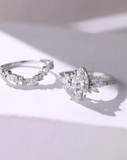 2.50 Ct Marquise Cut Moissanite Bridal Set Engagement Ring Solid 14K White Gold
