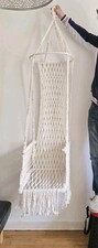 Fauteuil balancoire siege suspendu bohème écru bois macramé jardin à suspendre