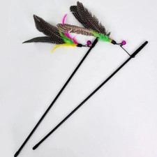 Funny Interactive Cat Teaser Wand Toy with Bell  Feather Refills Kitten Play St