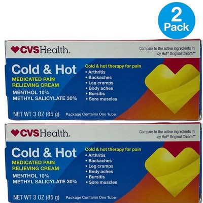 CVS Health Cold & Hot Medicated Pain Relieving Cream 3 oz (2 Pack) Exp 05/28