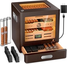 Cigar Humidor Cabinet with Adjustable LED Lighting, 3 Cedar Wood Drawer & Digita