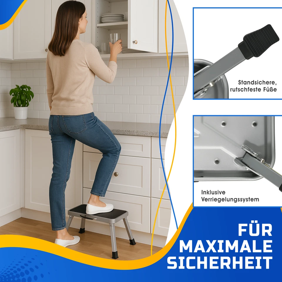 Trittstufe klappbar Tritthocker Stahl bis 150 kg Wohnwagen Wohnmobil Camping - Bild 2 von 4