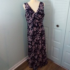 LRL LAUREN RALPH LAUREN 16 MAXI CROSSOVER V-NECK NAVY DARK FLORAL STRETCH WHIMSY