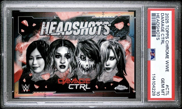 2025 Topps Chrome WWE Damage CTRL Headshots SSP PSA 10 Asuka Iyo Kairi Dakota