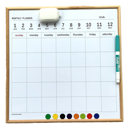 Kikkerland Magnetic Dry Erase Board Monthly Planner Calendar White Daily Planner