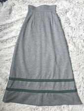 Women's Vintage 1970's Gray Knit Long Maxi Skirt with Green Ric-Rac Trim Size XS