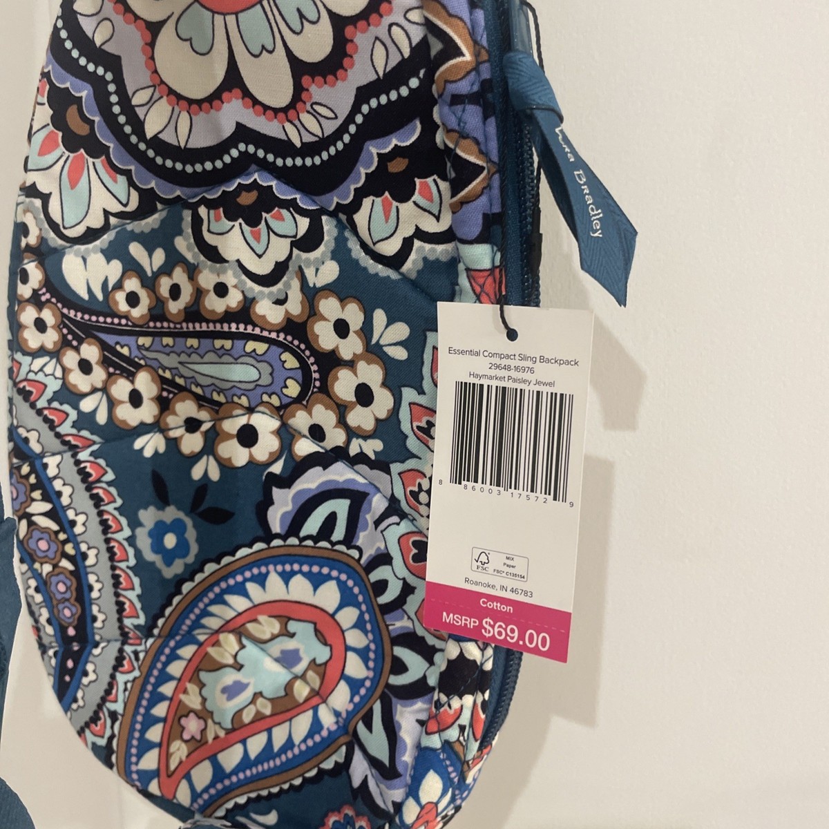 NWT Vera Bradley Essential Backpack Haymarket Paisley Jewel NEW Bag NWT Vera Bradley Essential Compact Sling Backpack in  main image 3