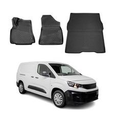 Gummi Fußmatten + Kofferraumwanne Set für Peugeot Partner 2018-2023 TPE Schwarz