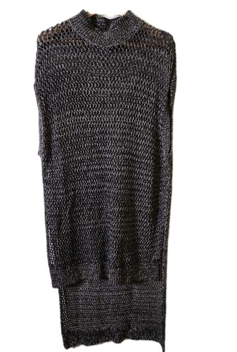 Free People Hi Lo Knit Dress Metallic Gold Black Tunic Lightweight Large