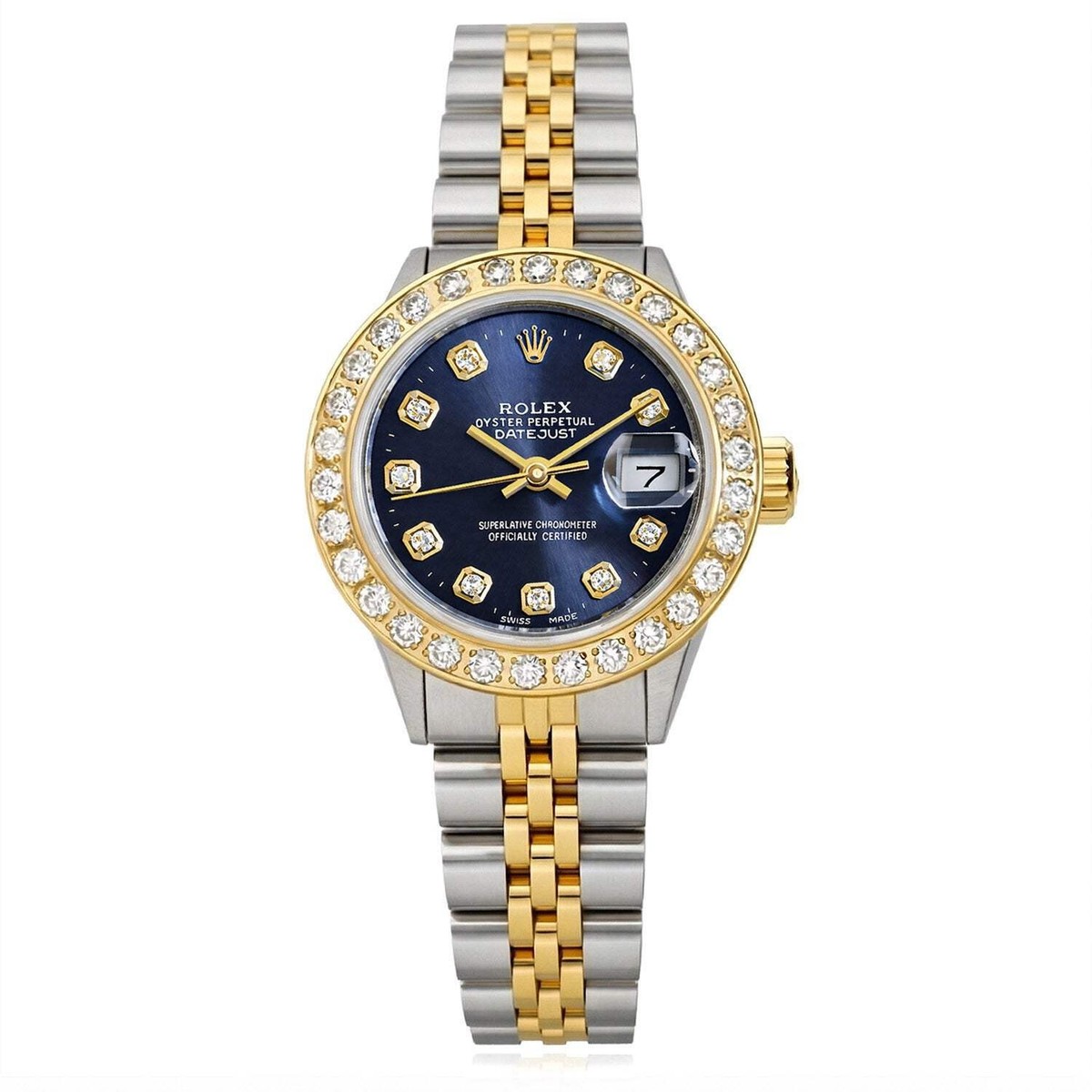 Rolex Datejust 69173 26mm Diamond Bezel Blue Dial Steel Women's
