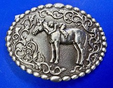 Jockey on Horse Vintage Western Ornate Silver Color M F Belt Buckle With Tags