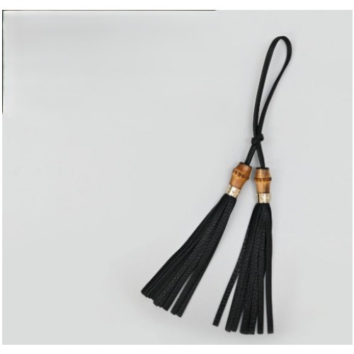 Authentic Gucci Women's Bag Charm Tassel Fringe Leather x Bamboo