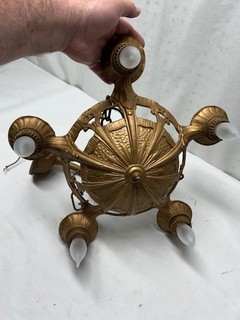 OLD ORIGINAL ART DECO LINCOLN 5 BULB HANGING CEILING LIGHT FIXTURE W/ CAP (NR)