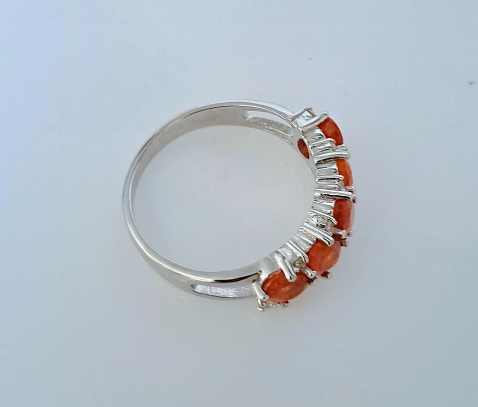 Anello cinque pietre opale di fuoco naturale platino oltre argento sterling... - Immagine 4 di 4