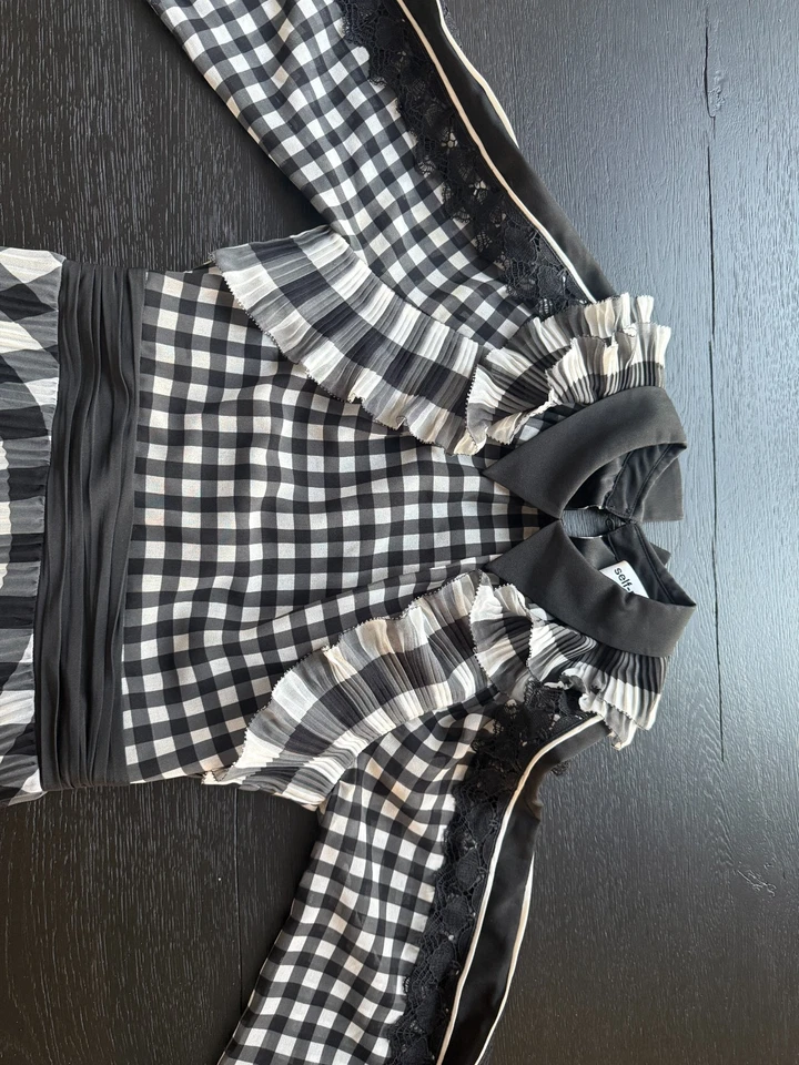 Elegante Vestido Midi Autorretrato Guinga - EE. UU. 4 - Plisado, Cuello Alto - Defecto Menor Foto 2 de 4