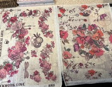 2x A3 Rice Paper Decoupage Sheets - Rose And Clock Theme